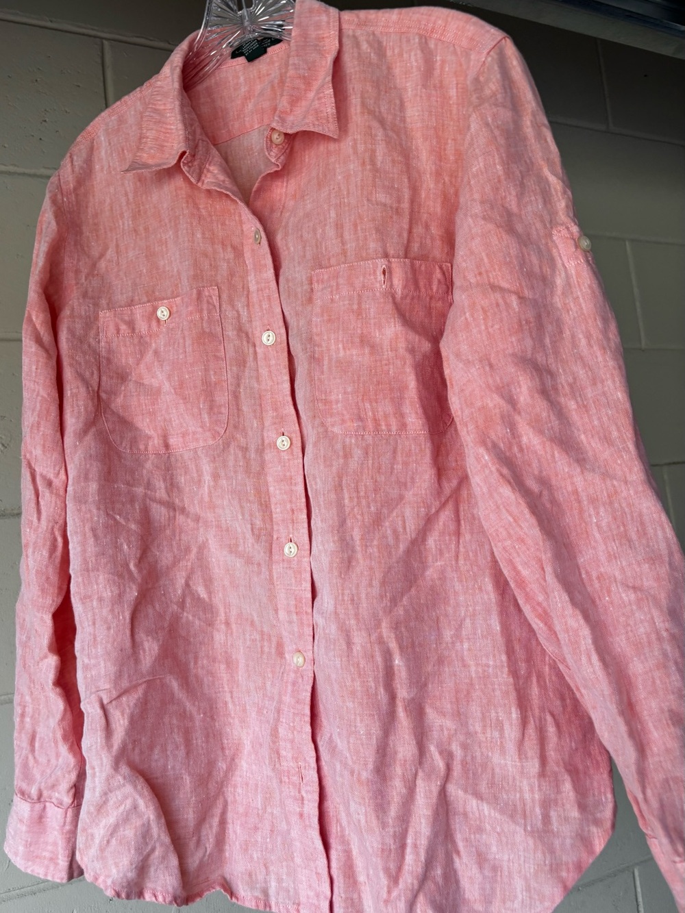 Lauren Ralph Lauren Coral Pink Linen Shirt 100% linen gorgeous Medium